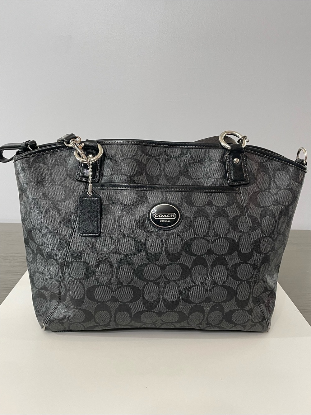Coach Signature Black & Gray Tote / Shoulder Bag